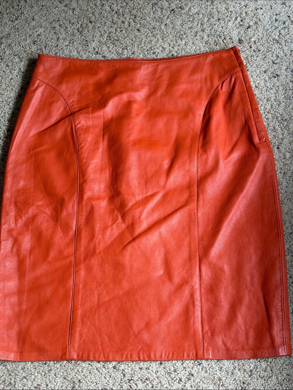 Women's Orange Leather Pencil Skirt